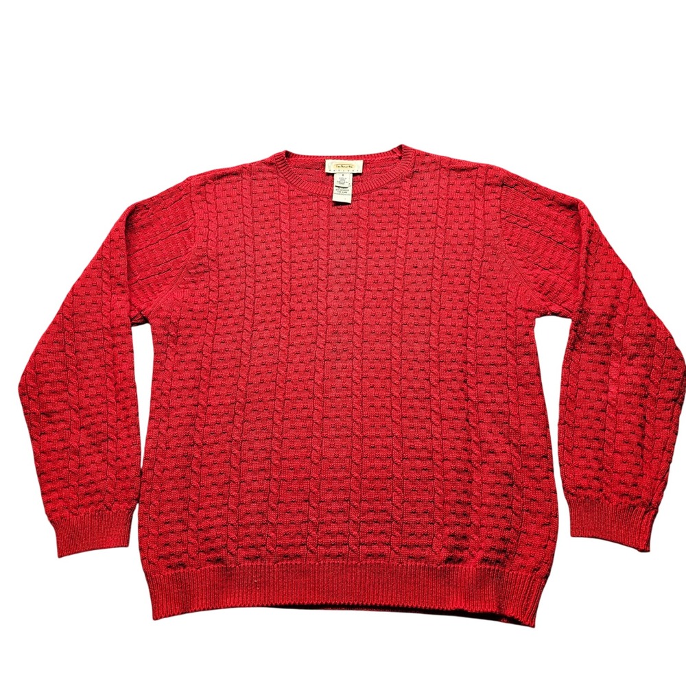 Talbots‎ Petites Red 100% Cotton Cable Knit Crew Neck Sweater Small P Classic